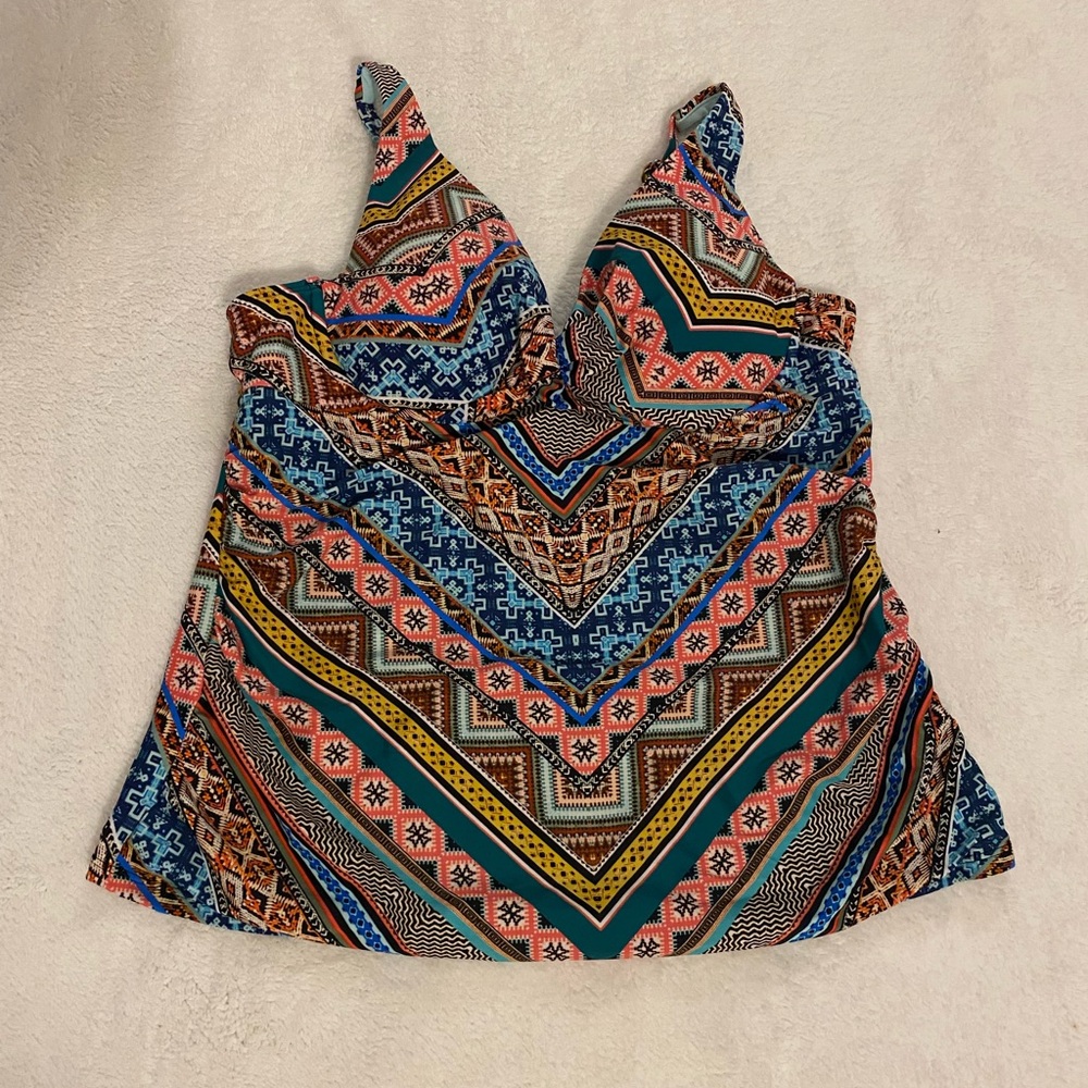 Time and Tru Asymmetrical Blue Orange Camisole Bikini